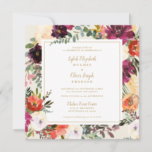 野生の秋の花束 |スクエア結婚式招待状 招待状 (正面)