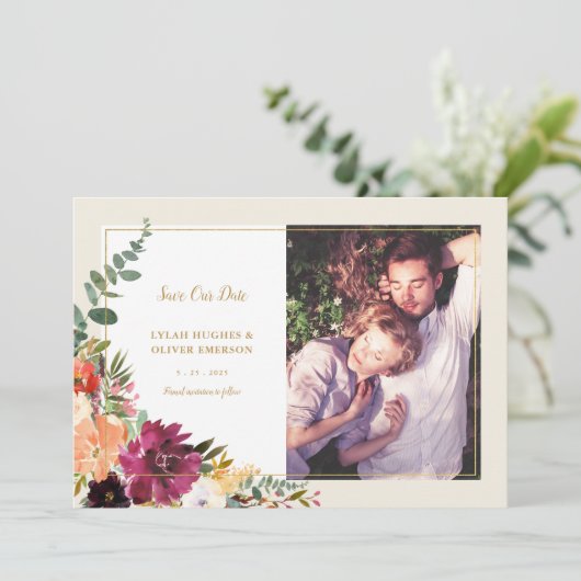 野生の秋の花束 |写真アナウンスの日付を保存 案内状 (スタンド正面)