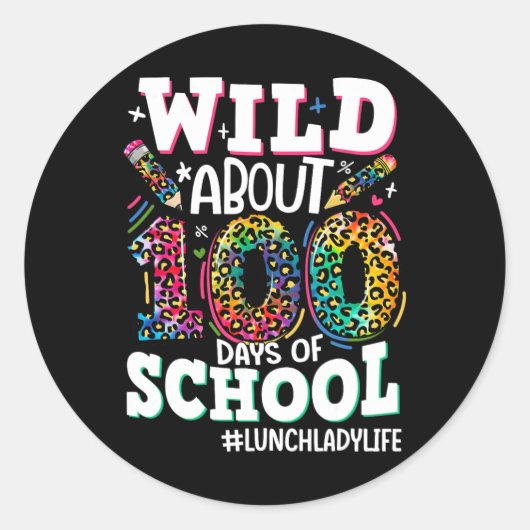 野生の約100日の学校ヒョウのランチレディL ラウンドシール (正面)