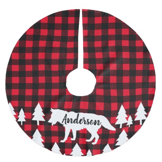 野生の素朴なオオカミのバッファローの点検の格子縞の姓 ブラッシュドポリエステルツリースカート (正面)