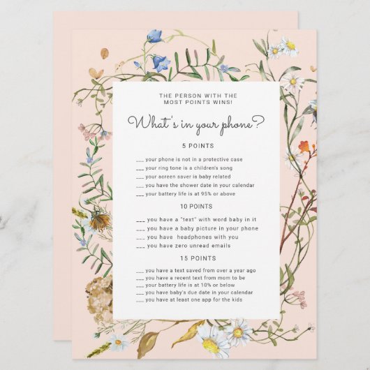 野生の素朴な赤ちゃんシャワー電話ゲームカード (正面/裏面)