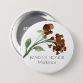 野生の素朴花 |焦げたオレンジ色のフローラ結婚の 缶バッジ (正面&裏面)