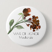 野生の素朴花 |焦げたオレンジ色のフローラ結婚の 缶バッジ (正面)