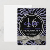 野生の紫色のグリッターの一見のシマウマの菓子16のパーティー 招待状 (正面/裏面)