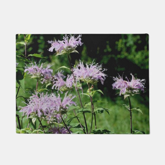 野生の紫色のビーバームの花の模様 ドアマット (正面)