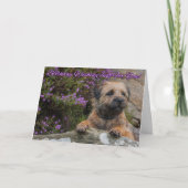 野生の紫色ヒースが付いている石のボーダーテリア カード (正面)