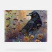 野生の絵を描花を持つ手のカラス アクリルサイン (正面)