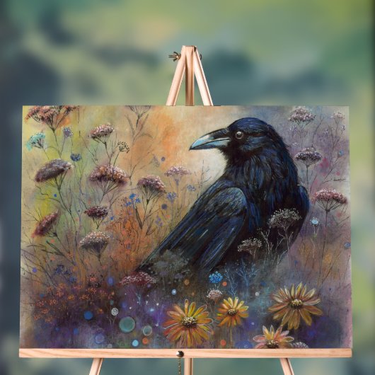 野生の絵を描花を持つ手のカラス アクリルサイン (ニュートラル)