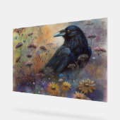 野生の絵を描花を持つ手のカラス アクリルサイン (傾斜)