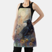 野生の絵を描花を持つ手のカラス エプロン (インサイチュ)