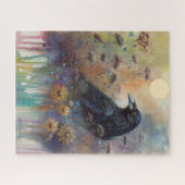 野生の絵を描花を持つ手のカラス ジグソーパズル (横)