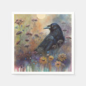 野生の絵を描花を持つ手のカラス スタンダードカクテルナプキン (正面)