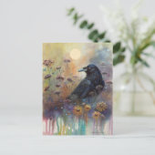 野生の絵を描花を持つ手のカラス ポストカード (スタンド正面)