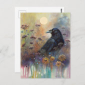 野生の絵を描花を持つ手のカラス ポストカード (正面/裏面)