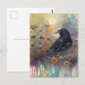 野生の絵を描花を持つ手のカラス ポストカード (正面/裏面)