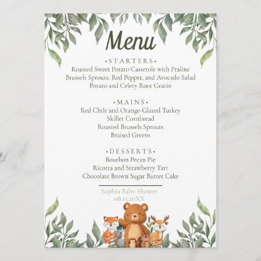 野生の緑の森の動物 メニュー (正面)