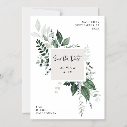 野生の緑 | ボタニッモダンク日付を保存 マグネット招待状 (正面)