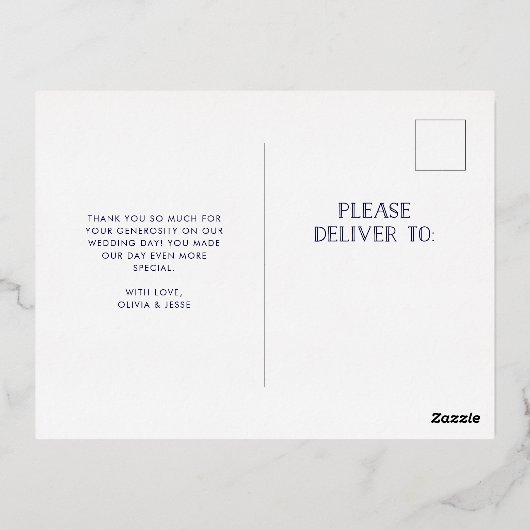 野生の緑 |海軍と金ゴールドありがとうございました 箔招待状ポストカード (裏面)