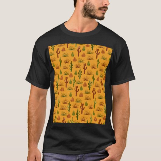 野生の自然サボテンのブッシュパターン Tシャツ (正面)