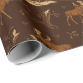 野生の自然ムースの鳥ダークブラウン素朴の森 ラッピングペーパー (ロールコーナー)