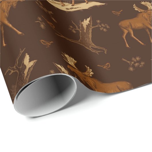 野生の自然ムースの鳥ダークブラウン素朴の森 ラッピングペーパー (ロールコーナー)