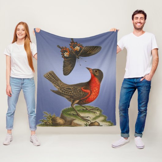 野生の自然蝶と鳥 フリースブランケット (インサイチュ)