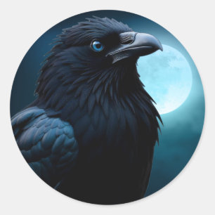 野生の自然鳥月カラス – カラスのステッカー ラウンドシール