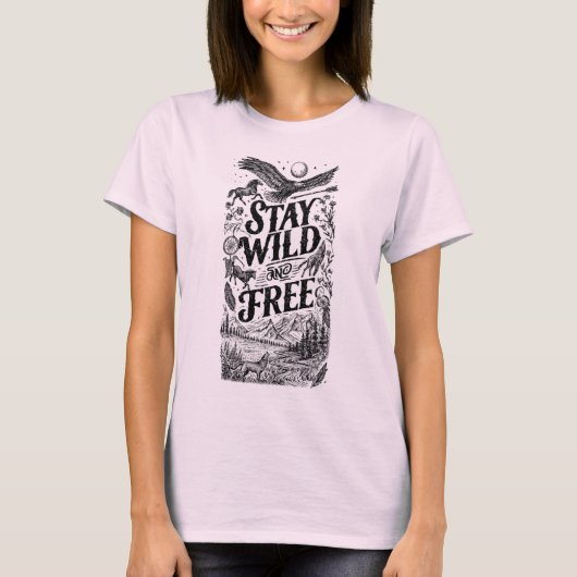 野生の自由を謳歌するナチュラルイラストTシャツ Tシャツ (正面)