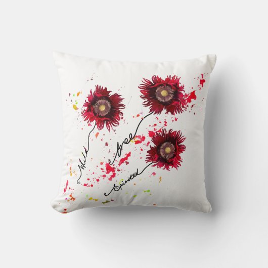 野生の自由奔放な赤いケシ絵を描と（ばちゃばちゃ）跳ねる クッション (正面)