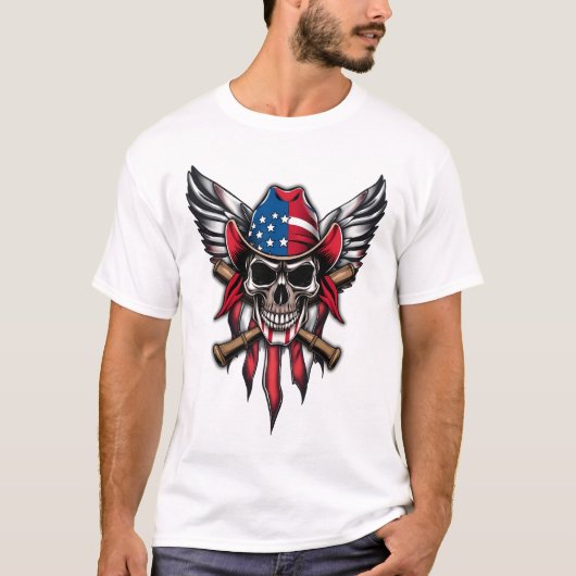 野生の自由、野球のこうもりとアメリカのスカル。 Tシャツ (正面)