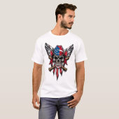 野生の自由、野球のこうもりとアメリカのスカル。 Tシャツ (正面フル)