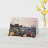 野生の花およびトンボのファインアートの挨拶状 カード (黄色い花)