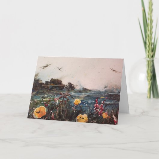 野生の花およびトンボのファインアートの挨拶状 カード (正面)