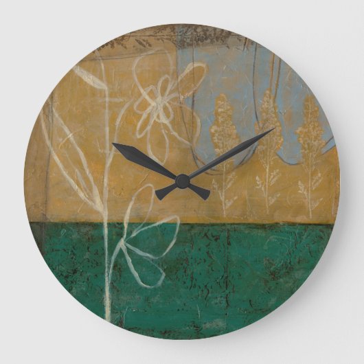 野生の花および植物との花のスケッチ ラージ壁時計 (正面)