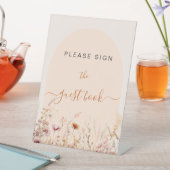 野生の花がピンクのサインにゲストブックに署名してください 台座サイン (インサイチュ)