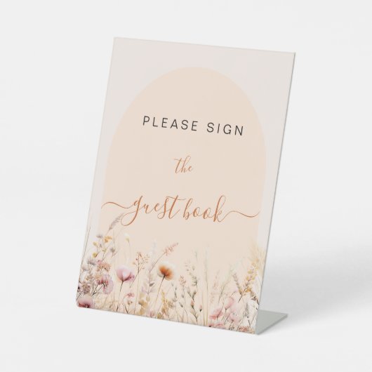 野生の花がピンクのサインにゲストブックに署名してください 台座サイン (正面)