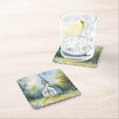 野生の花が咲く牧場の素朴な教会の小道 ペーパーコースター (インサイチュ)