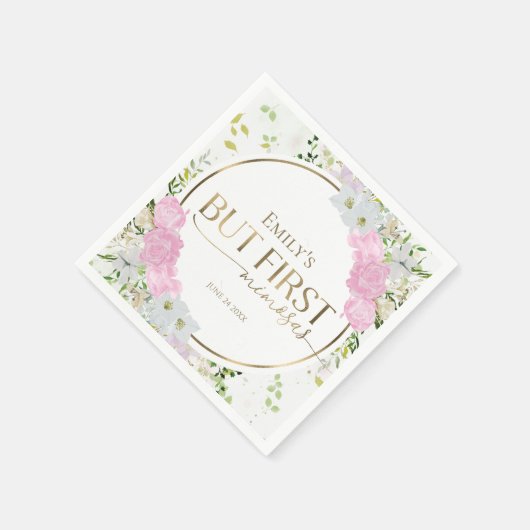 野生の花が最初のミモサスブライダルシャワー スタンダードカクテルナプキン (角)