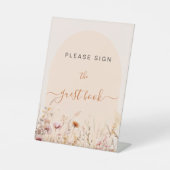 野生の花が、桃色のサインで、ゲストブックに署名する 台座サイン (正面)