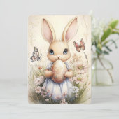 野生の花で卵を持つウィムカルのイースターバニー シーズンカード (スタンド正面)