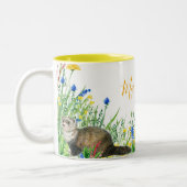 野生の花とウサギのフローラ水彩2トン ツートーンマグカップ (左)