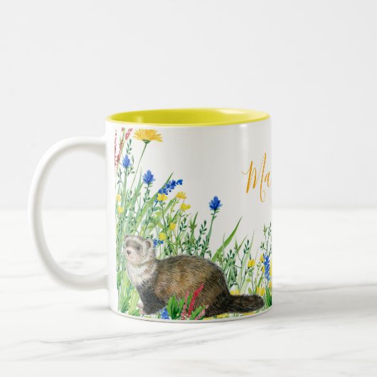 野生の花とウサギのフローラ水彩2トン ツートーンマグカップ (左)