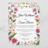 野生の花とシダの結婚式招待状 招待状 (正面/裏面)