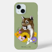 野生の花とピューマ マウンテンライオン クーガー Case-Mate iPhoneケース (裏面)