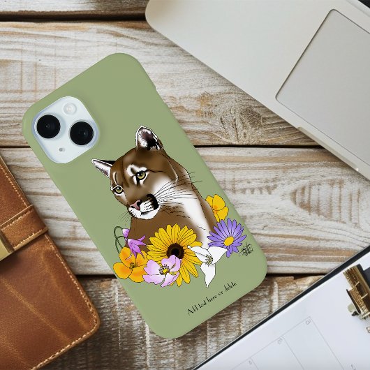 野生の花とピューマ マウンテンライオン クーガー Case-Mate iPhoneケース