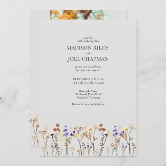 野生の花と写真結婚式招待状 招待状 (正面/裏面)