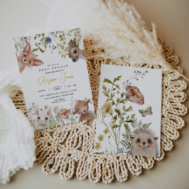 野生の花と森林の動物のベビーシャワー 招待状