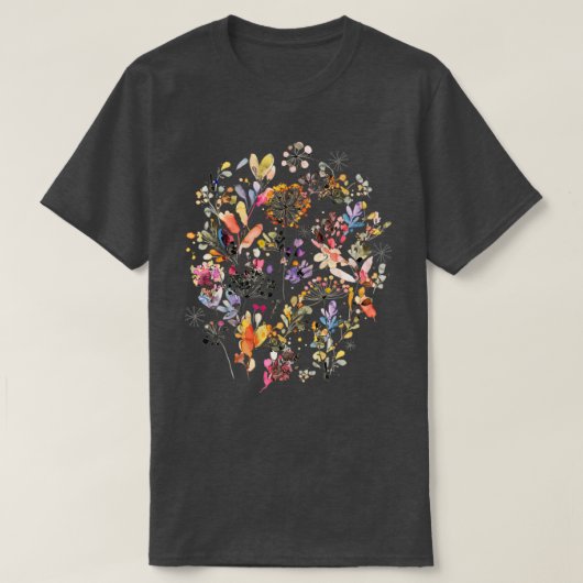 野生の花と植物の水の色ワイルド自然ボット Tシャツ (デザイン正面)