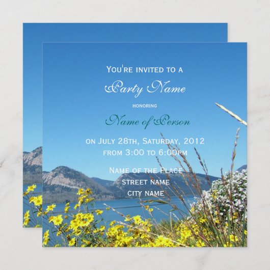 野生の花と湖すべてパーティの招待状 招待状 (正面/裏面)