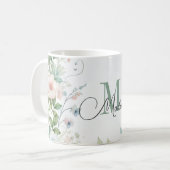 野生の花と緑の植物でパーソナライズされたマグカップ コーヒーマグカップ (正面左)